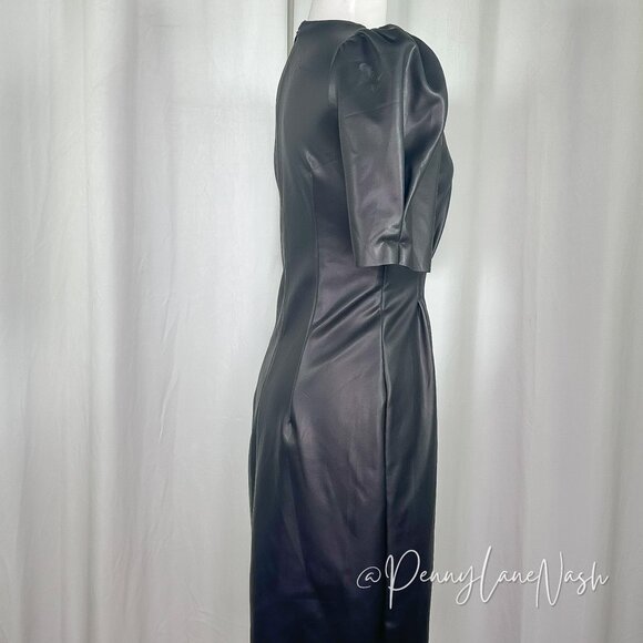 Express Puff Sleeve Vegan Leather Sheat Dress Black - Picture 7 of 11